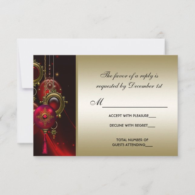Élégant Red and Gold Christmas Party RSVP (Devant)
