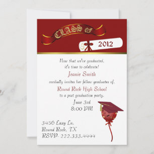 Élégant Red and Gold Graduation Party Invitation