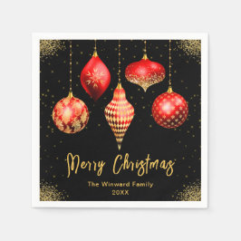 Elegant Red and Gold Ornament Christmas Serviette