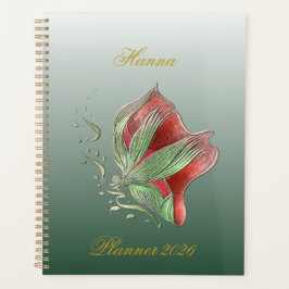 Elegant Red and Green Spiral Notebook Planer