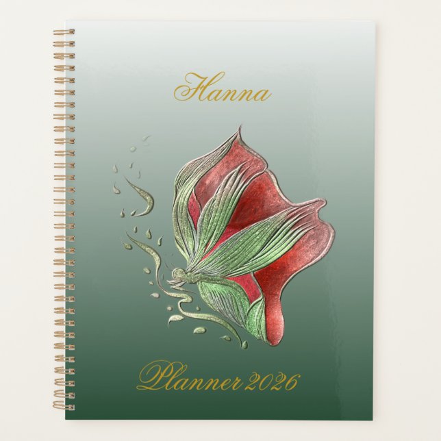 Elegant Red and Green Spiral Notebook Planer (Vorderseite)