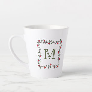 Elegant Red Apple Vine Black Monogram Initial Milchtasse