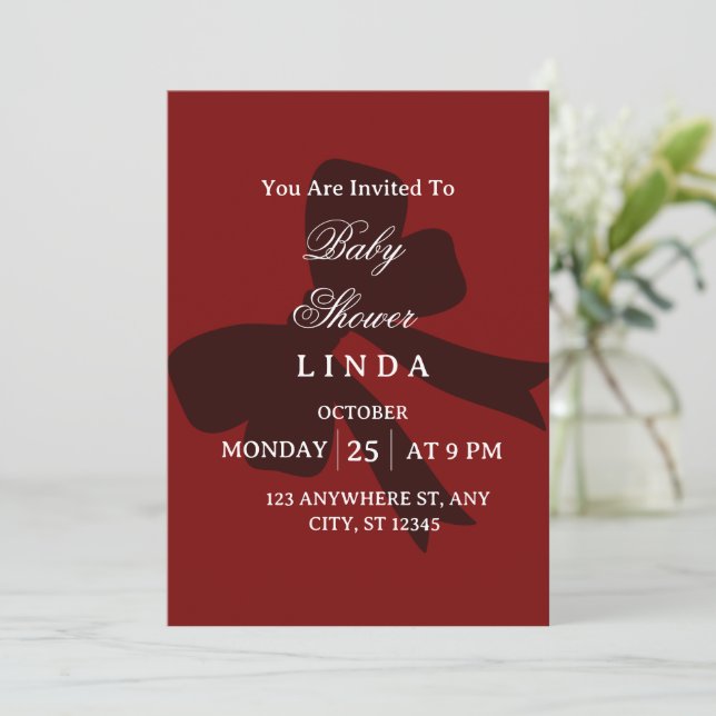 Elegant Red Baby Shower Invitation  Einladung (Stehend Vorderseite)