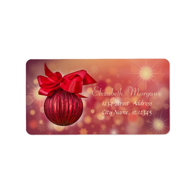 Elegant Red Ball Bow Holiday Adressaufkleber (Vorne)