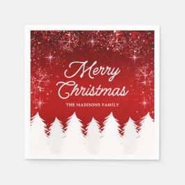Elegant Red | Bäume & Schneeflocken Weihnachtsfest Serviette