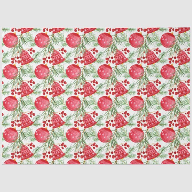 Elegant Red Bells Fir Bauble Weihnachten Seidenpapier (Vorderseite)