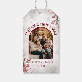 Elegant Red Berries Family Photo Christmas Holiday Geschenkanhänger