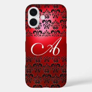 ELEGANT RED BLACK DAMASK MONOGRAMM iPhone 16 HÜLLE