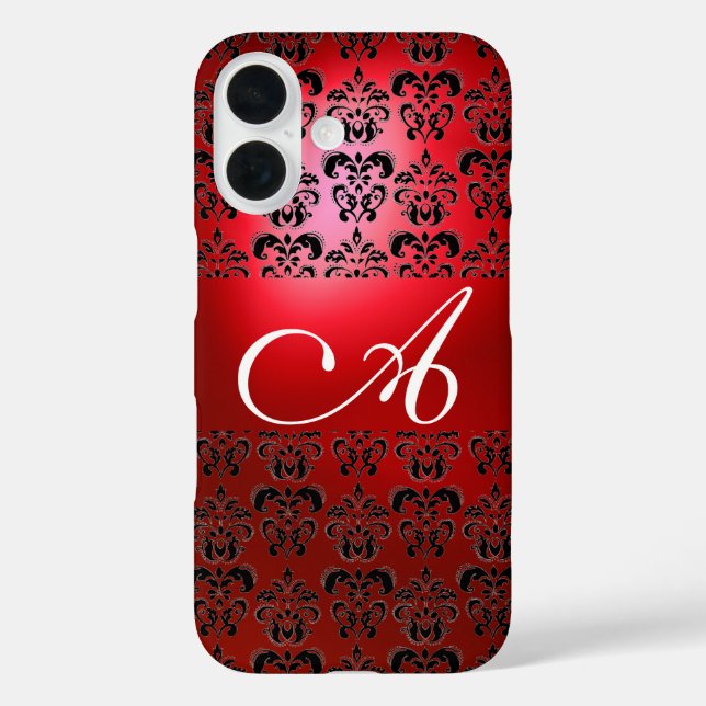 ELEGANT RED BLACK DAMASK MONOGRAMM iPhone 16 HÜLLE (Rückseite)