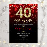 Elegant Red Black Gold 40. Geburtstag Einladung<br><div class="desc">40. Geburtstagsfeier Party Einladung. Elegantes rotes Schwarz-weißes Design mit Imitaten Glitzer Gold. Adult Geburtstagseinladung beinhaltet Diamanten und Skript-Schriftart. Ein Tag für Männer oder Frauen. Ideal für eine stilvolle Geburtstagsfeier. Nachricht,  wenn Sie weitere Anpassungen benötigen.</div>