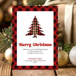 Elegant Red Black Plaid Holiday Greeting Card Feiertagskarte