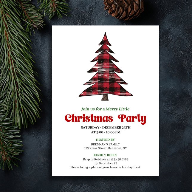 Elegant Red Black Plaid Holiday Party Invitation (Elegant Red Black Plaid Holiday Party Invitation)