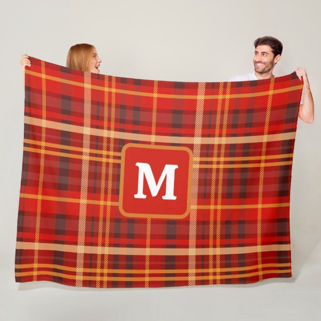 Elegant Red Black Plaid Monogram Custom  Fleecedecke (Beispiel)