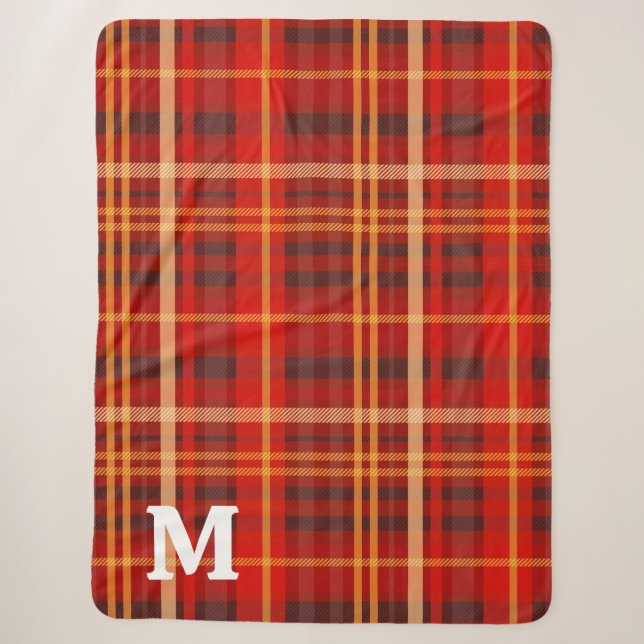 Elegant Red Black Plaid tartan Monogram  Sherpadecke (Vorderseite)