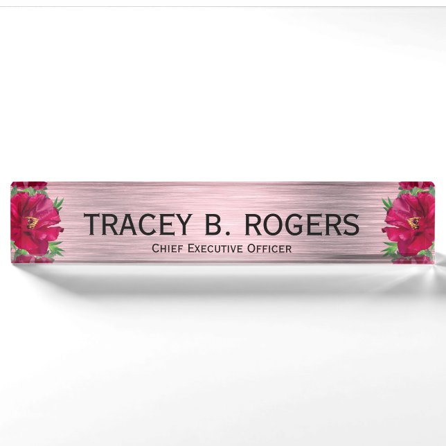 Elegant Red Blume Pink Chief Financial Officer De Namensplakette (Vorderseite)