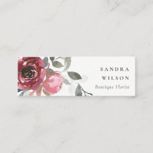 ELEGANT RED BLUSBURGUNDY WATERCOLOR ROSE FLORAL MINI VISITENKARTE