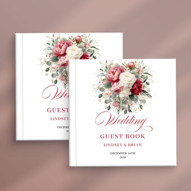 Elegant Red Blush Boho Wedding Guest Book Poster Gästebuch (Elegant Red Blush Boho Wedding Guest Book Poster)