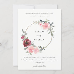 ELEGANT RED BLUSH BURGUNDY FLORAL WEDING INVITE DANKESKARTE