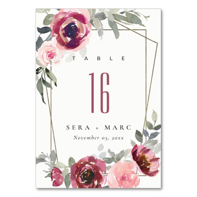 ELEGANT RED BLUSH BURGUNDY ROSE FLORAL WEDD TISCHNUMMER (Vorderseite)