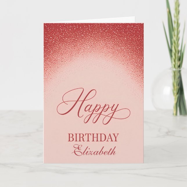 Elegant Red Blush Gradient Birthday Karte (Vorderseite)