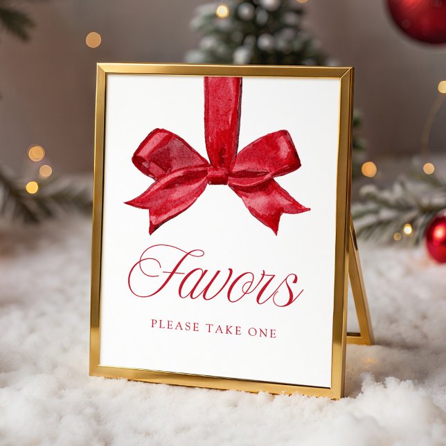 Elegant Red Bow Baby Shower Favors Sign Poster (Von Creator hochgeladen)