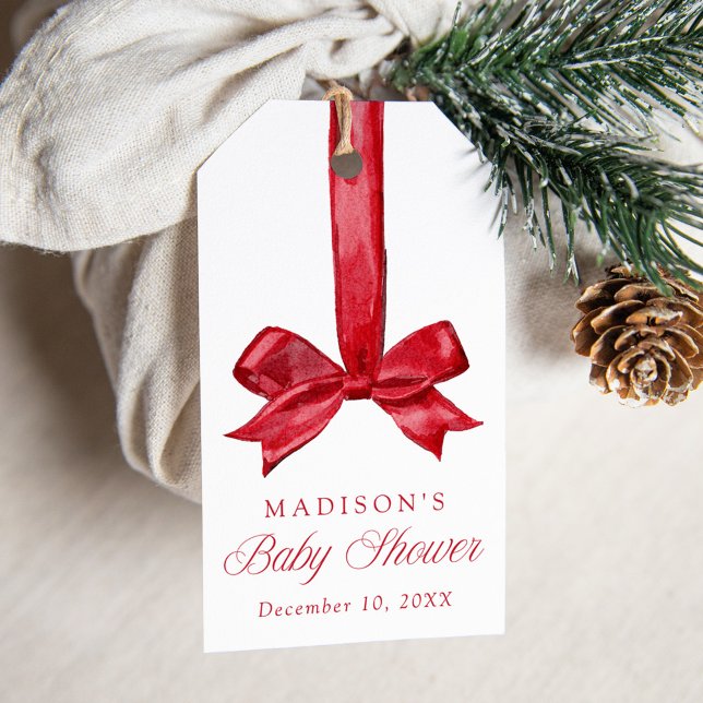 Elegant Red Bow Christmas Baby Shower Geschenkanhänger (Von Creator hochgeladen)