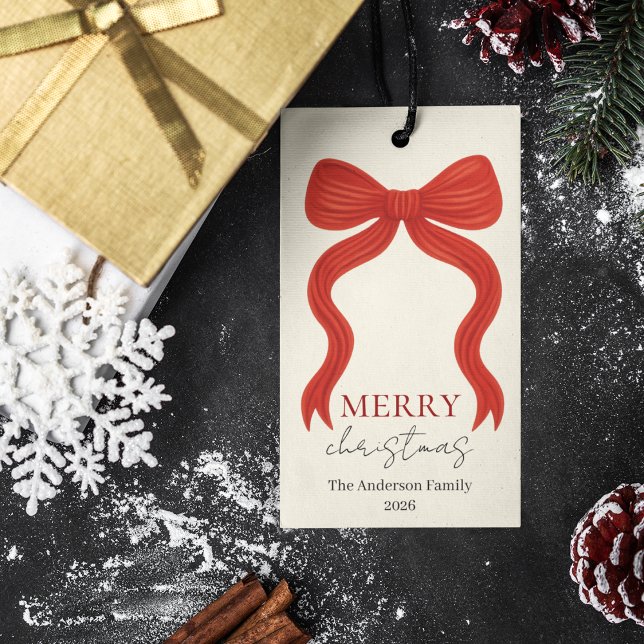 Elegant Red Bow Christmas Party -  Geschenkanhänger (Von Creator hochgeladen)