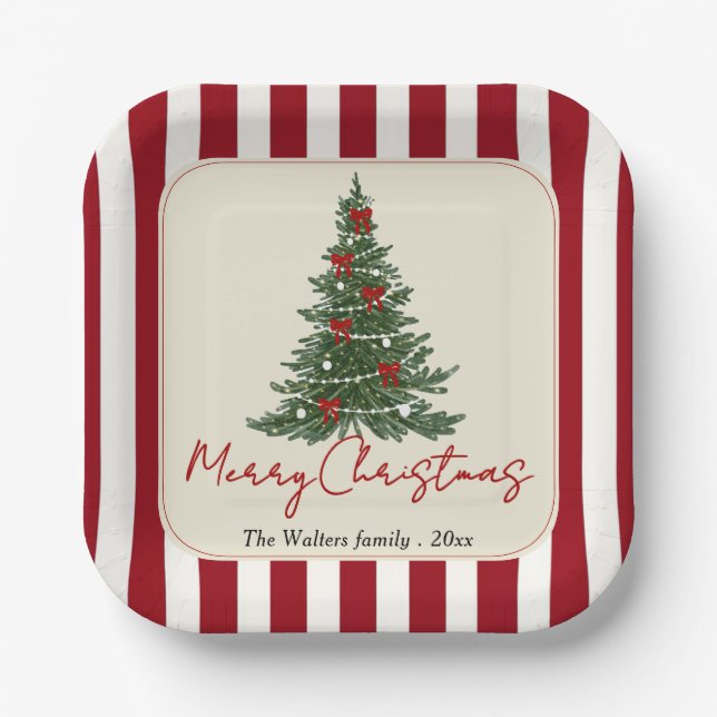 Elegant Red Bow Christmas Tree Party Paper Plates Pappteller (Vorderseite)
