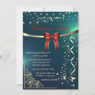 Elegant Red Bow, Confetti Green Company Weihnachte Einladung