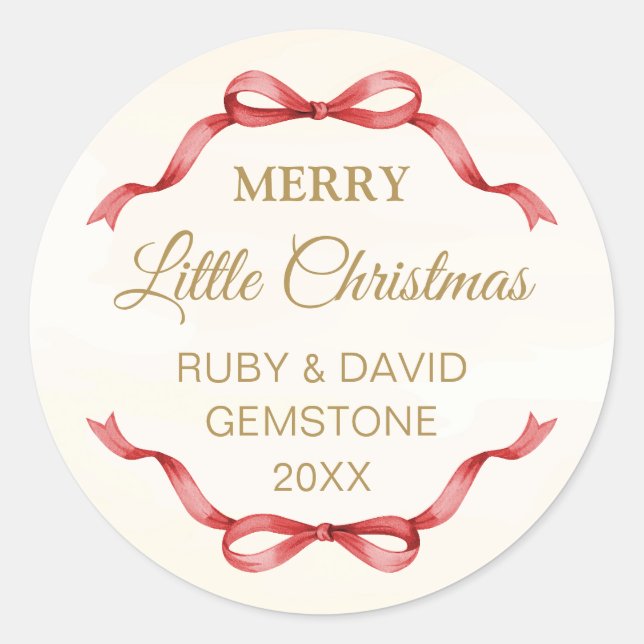 Elegant Red Bow Merry Christmas Round Sticker (Vorderseite)