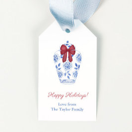 Elegant Red Bow On Ginger Jar Happy Holidays Geschenkanhänger