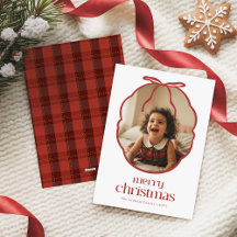 Elegant Red Bow Playful Kid Family Photo Christmas