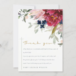 Elegant Red Burgundy Blush Blue Floral Taufe Dankeskarte