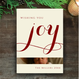 Elegant Red Calligraphy Joy Arch Photo Christmas Feiertagskarte