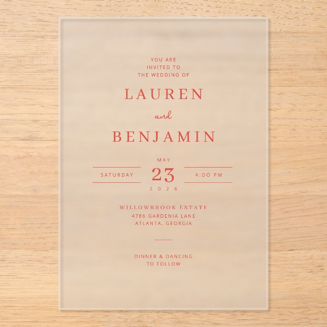 Elegant Red Calligraphy Wedding Invitation (Recto)