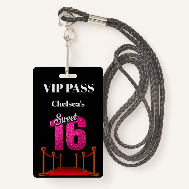 Elegant Red Carpet Hollywood Thema Sweet 16 VIP Ausweis (Vorderseite mit Schlüsselband)