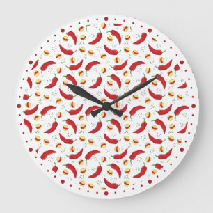 Elegant Red Chile Pattern Große Wanduhr