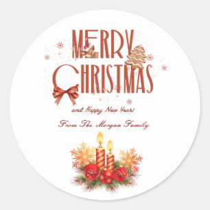 Elegant Red Christmas Candles Frohe Weihnachten Runder Aufkleber