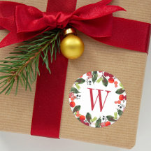 Elegant Red Christmas Greenery Monogram Wreath
