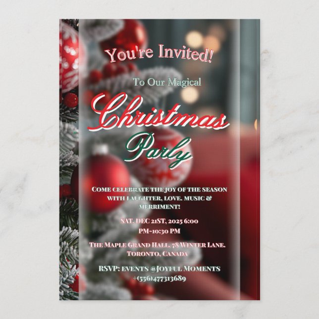 Elegant Red Christmas Party Invitation (Devant)