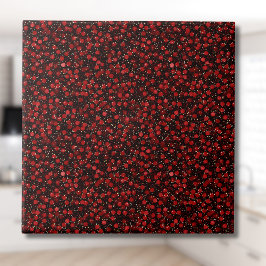 Elegant Red Confetti on Black Glitter Style Fliese