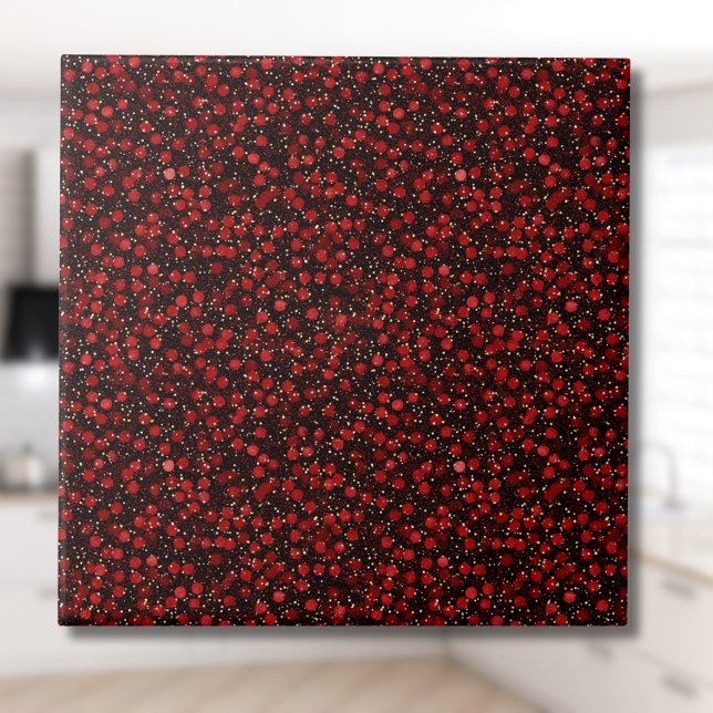 Elegant Red Confetti on Black Glitter Style Fliese (Von Creator hochgeladen)