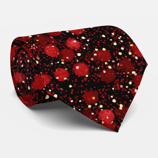 Elegant Red Confetti on Black Glitter Style Krawatte (Gerollt)