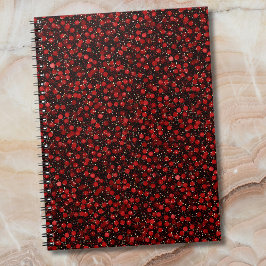 Elegant Red Confetti on Black Glitter Style Notizblock