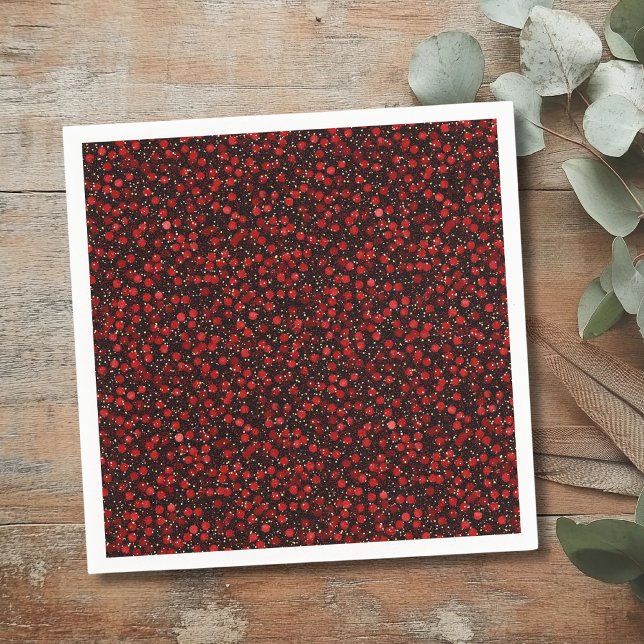 Elegant Red Confetti on Black Glitter Style Serviette (Von Creator hochgeladen)