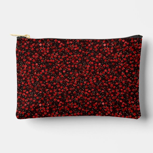 Elegant Red Confetti on Black Glitter Style Zubehörtasche (Vorderseite)