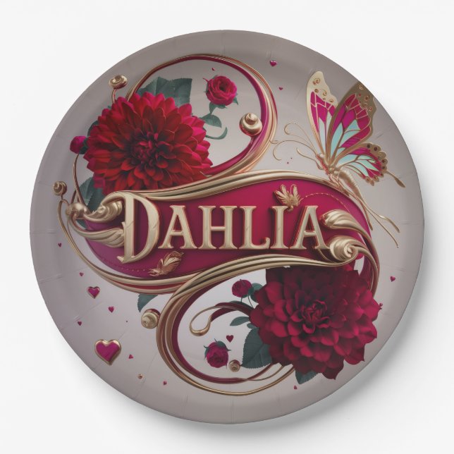 Elegant Red Dahlia Flower Art Pappteller (Vorderseite)