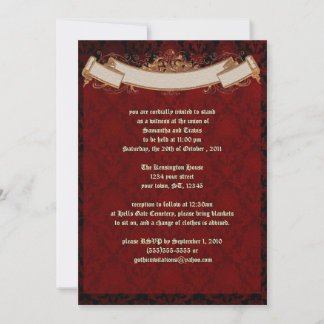 Elegant Red Damask Goth Wedding Einladung