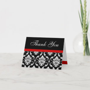 Elegant Red Damask Monogram Wedding Danke Notiz