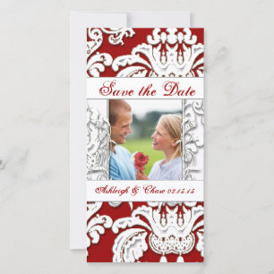 Elegant Red Damask Save the DateYour Photo Save The Date